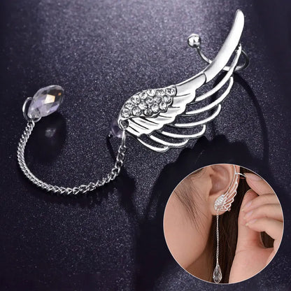 Angel Wing Crystal Earrings for Women - Drop Dangle Ear Stud Cuff