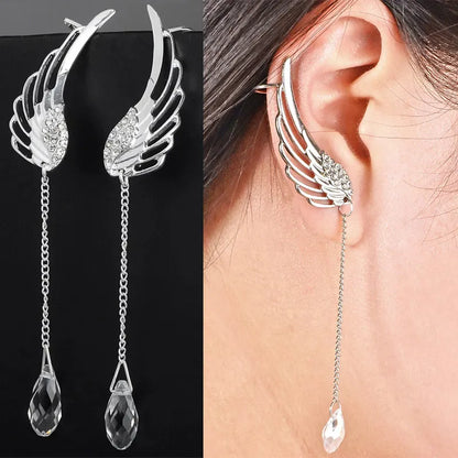 Angel Wing Crystal Earrings for Women - Drop Dangle Ear Stud Cuff