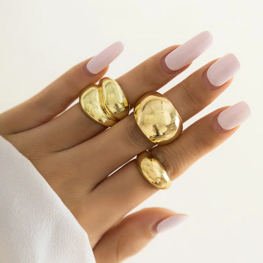 3Pcs/Set Smooth Vintage Rings Gold Plated