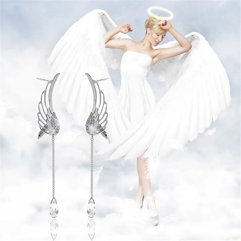 Angel Wing Crystal Earrings for Women - Drop Dangle Ear Stud Cuff