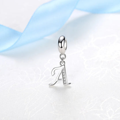 925 Sterling Silver Alphabet Charms with Cubic Zirconia Stones