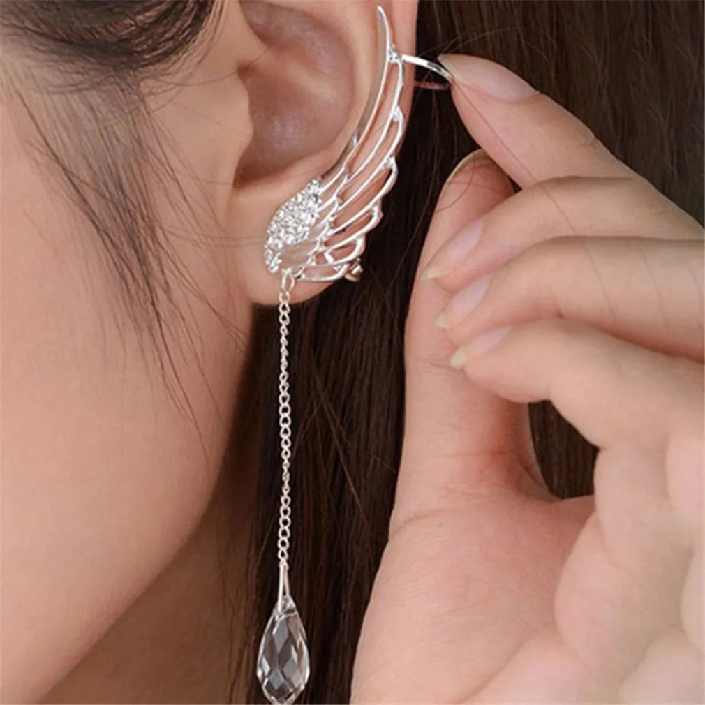 Angel Wing Crystal Earrings for Women - Drop Dangle Ear Stud Cuff