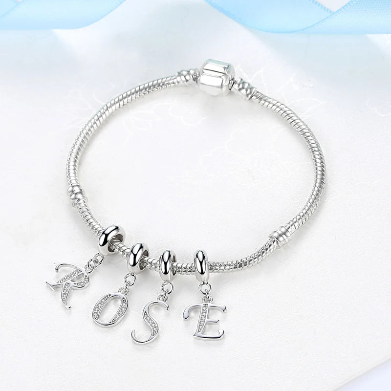 925 Sterling Silver Alphabet Charms with Cubic Zirconia Stones