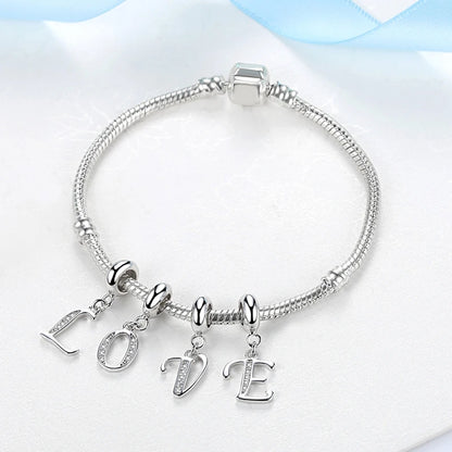 925 Sterling Silver Alphabet Charms with Cubic Zirconia Stones