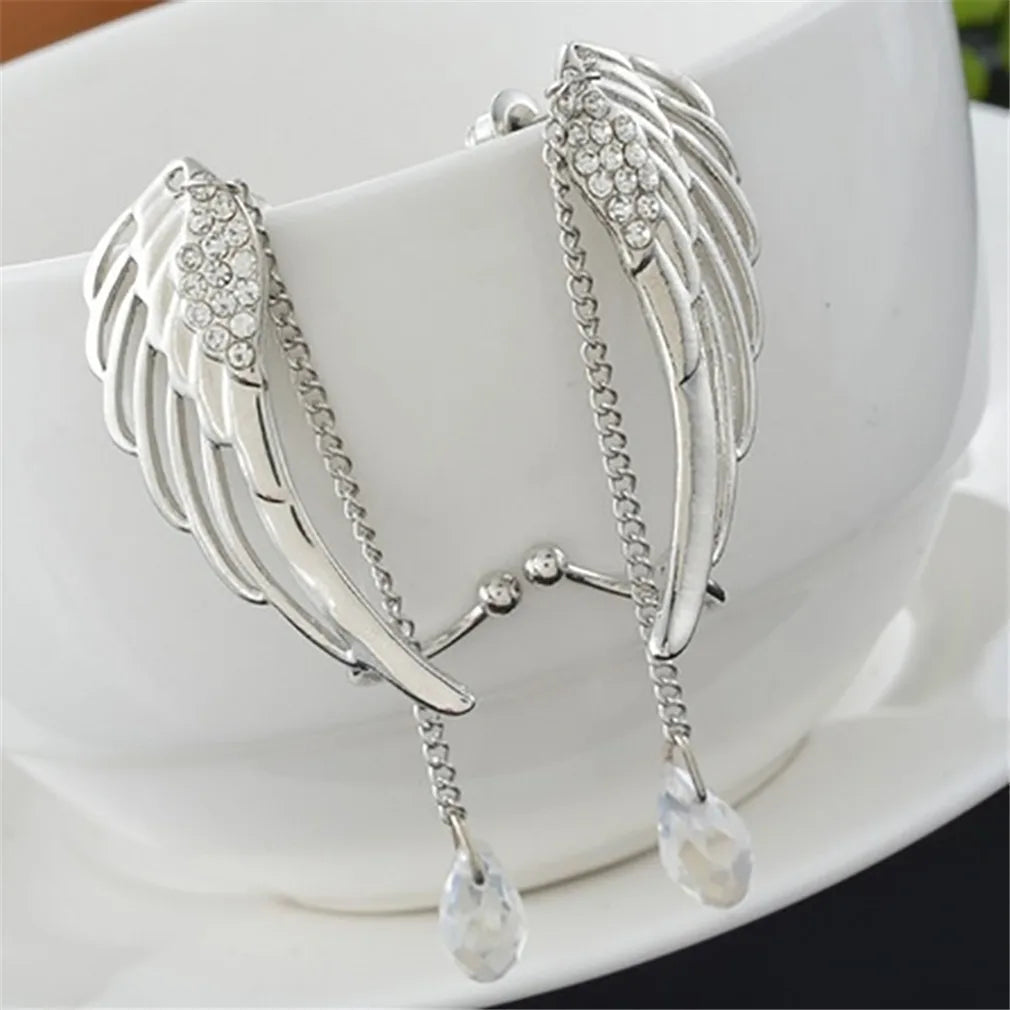 Angel Wing Crystal Earrings for Women - Drop Dangle Ear Stud Cuff