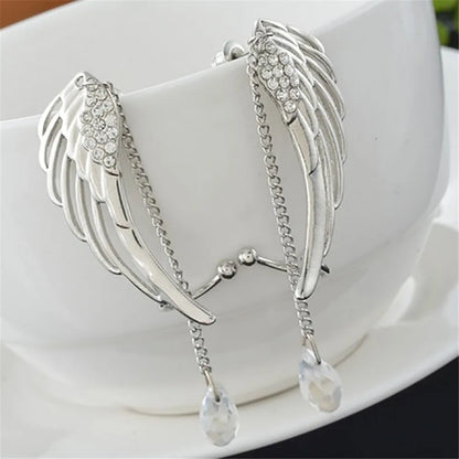 Angel Wing Crystal Earrings for Women - Drop Dangle Ear Stud Cuff