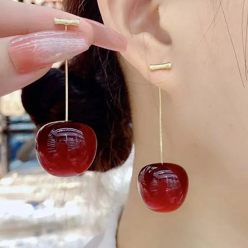 Red Cherry Pendant Earrings for Women